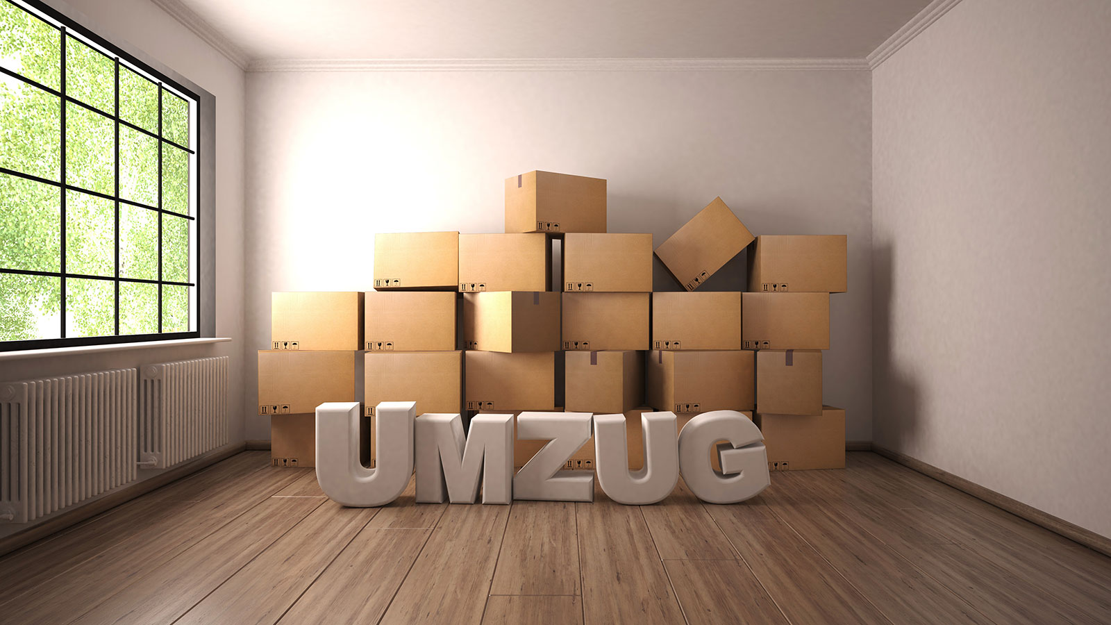 Umzugskartons in einem leeren Raum